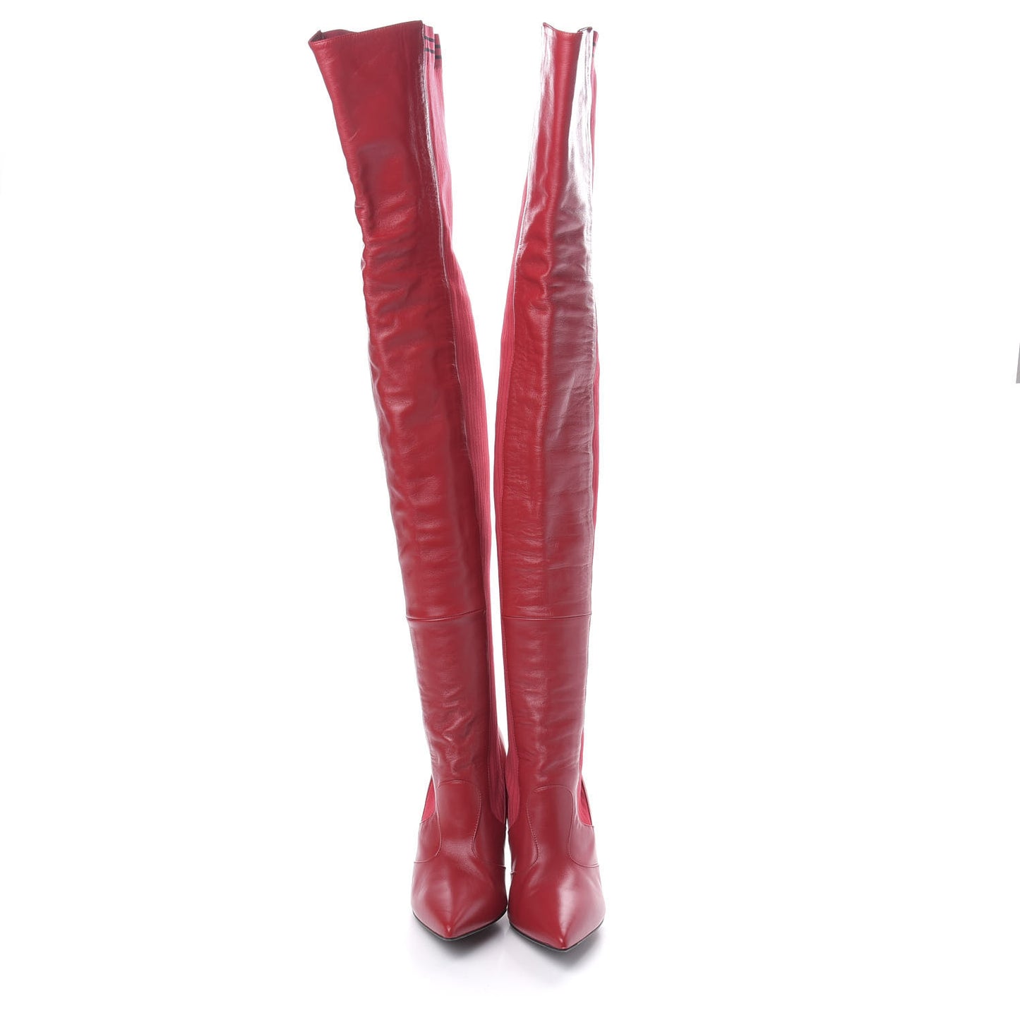 Vitello Lucido Stretch Fabric Striped Rockoko Thigh High 105mm Sock Boots 40 Fragola Black