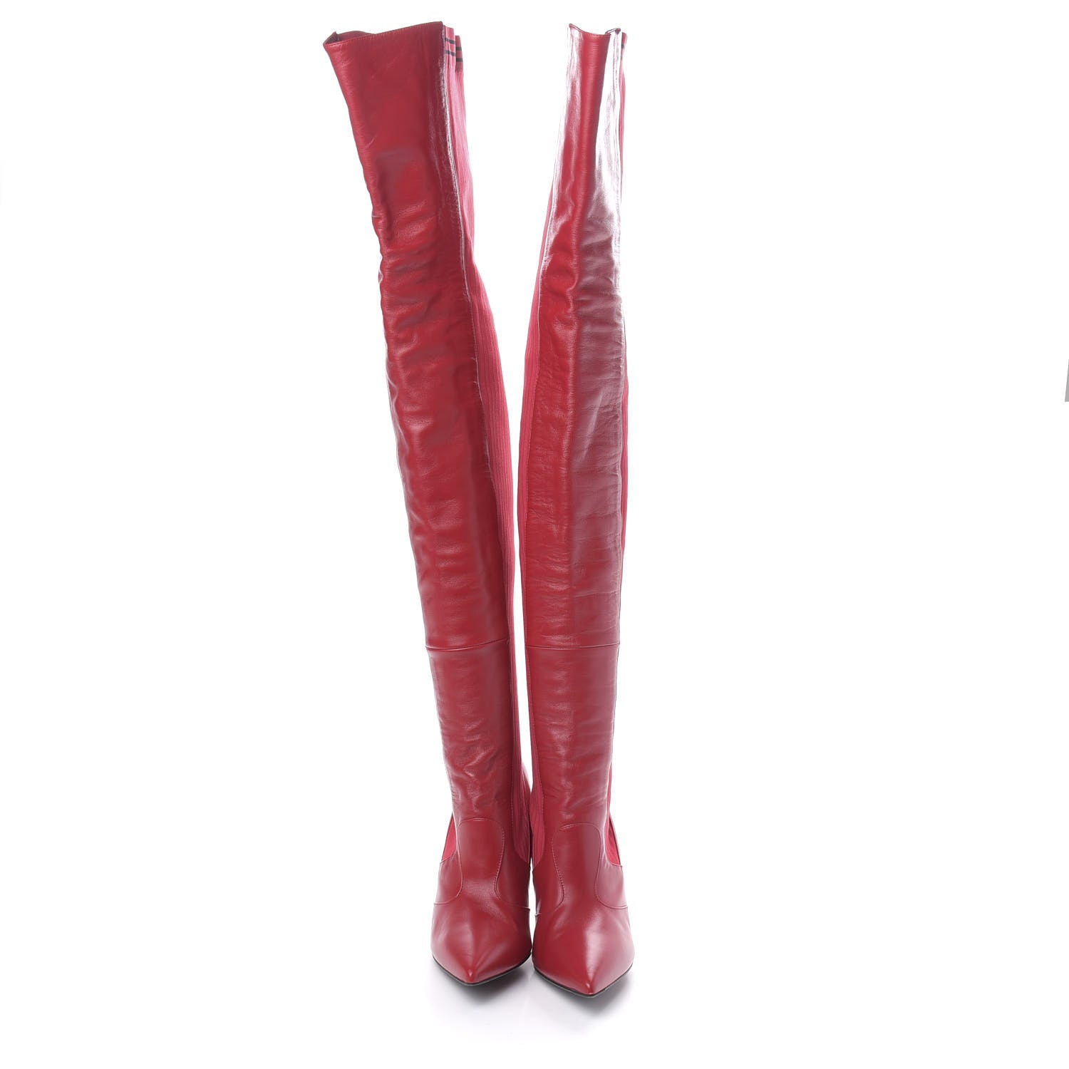 Fendi Vitello Lucido Stretch Fabric Striped Rockoko Thigh High 105mm Sock Boots 40 Fragola Black 2 of 6