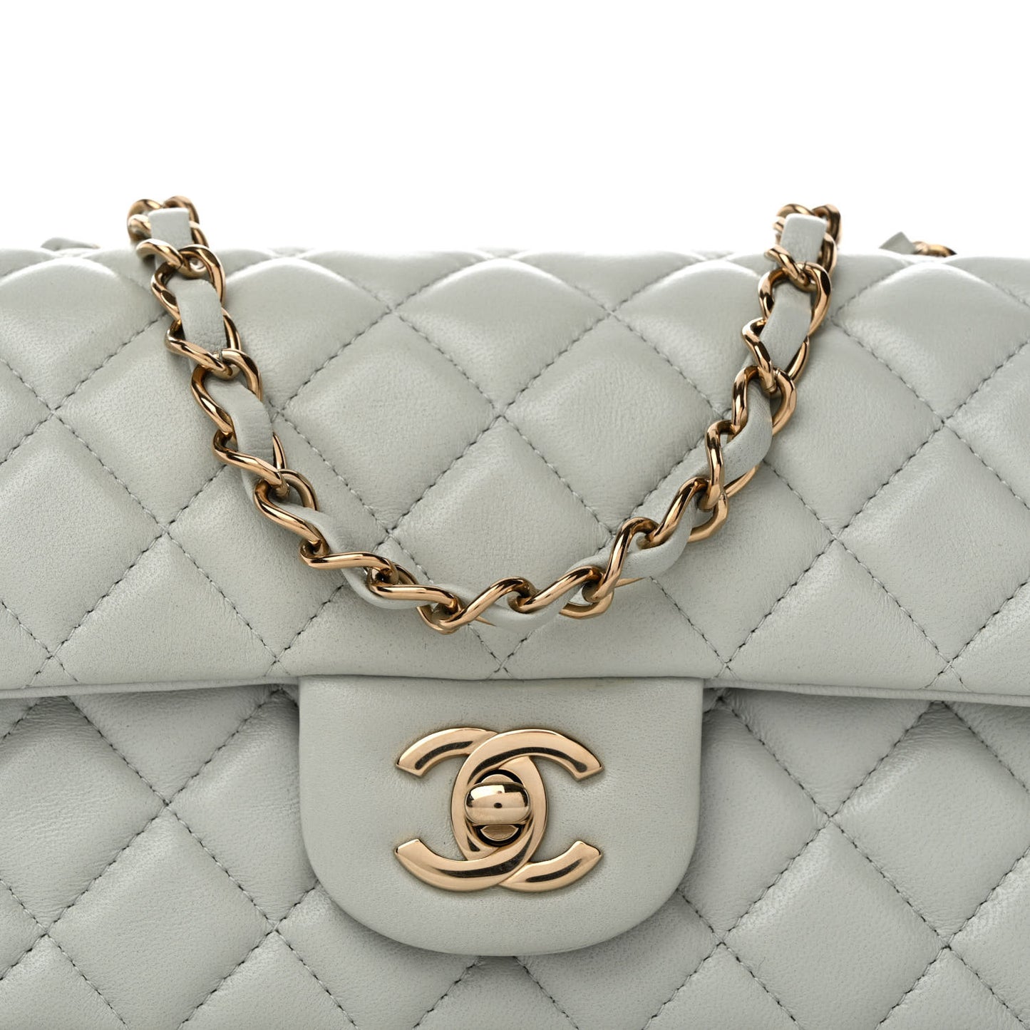 Lambskin Quilted Mini Rectangular Flap Grey