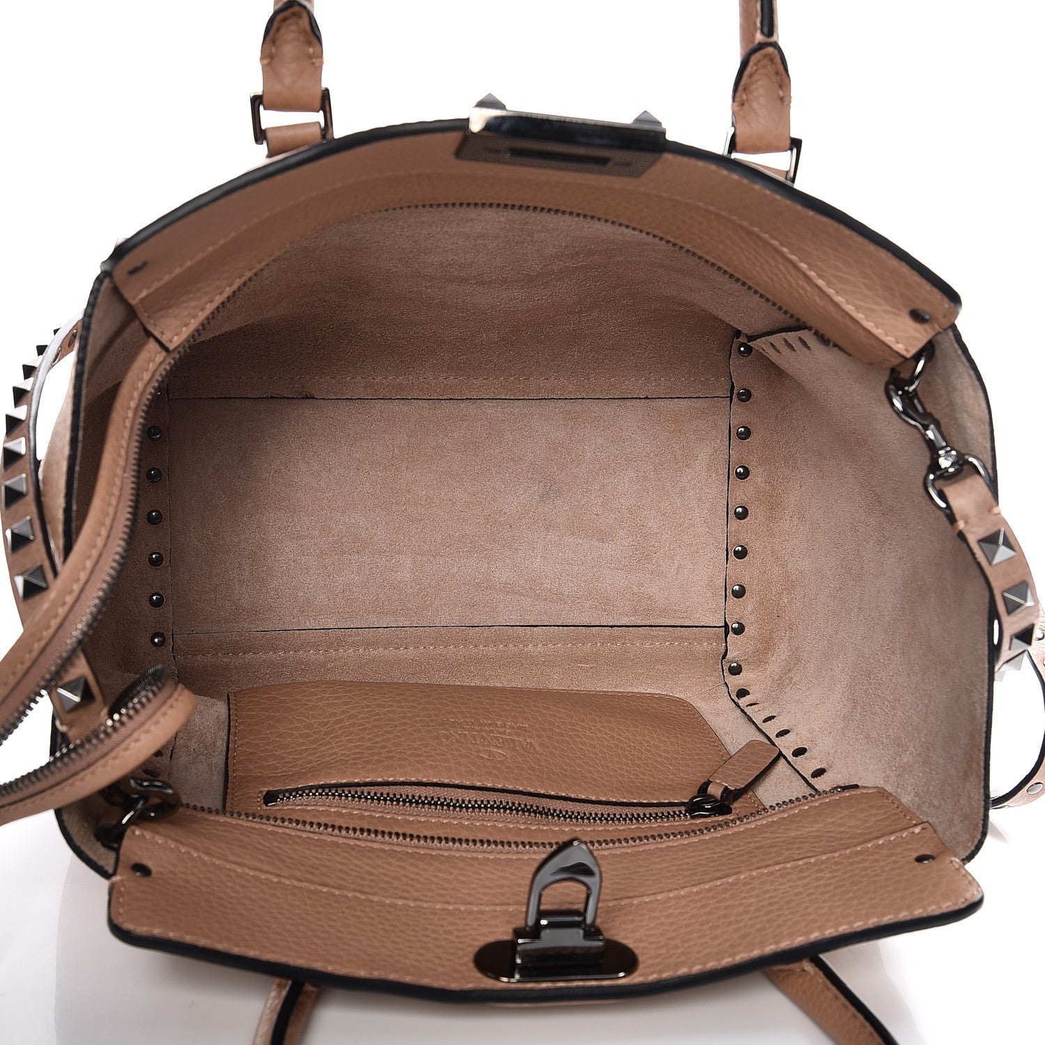 Valentino Garavani Pebbled Calfskin Small Rockstud Double Handle Tote Soft Noisette 6 of 9