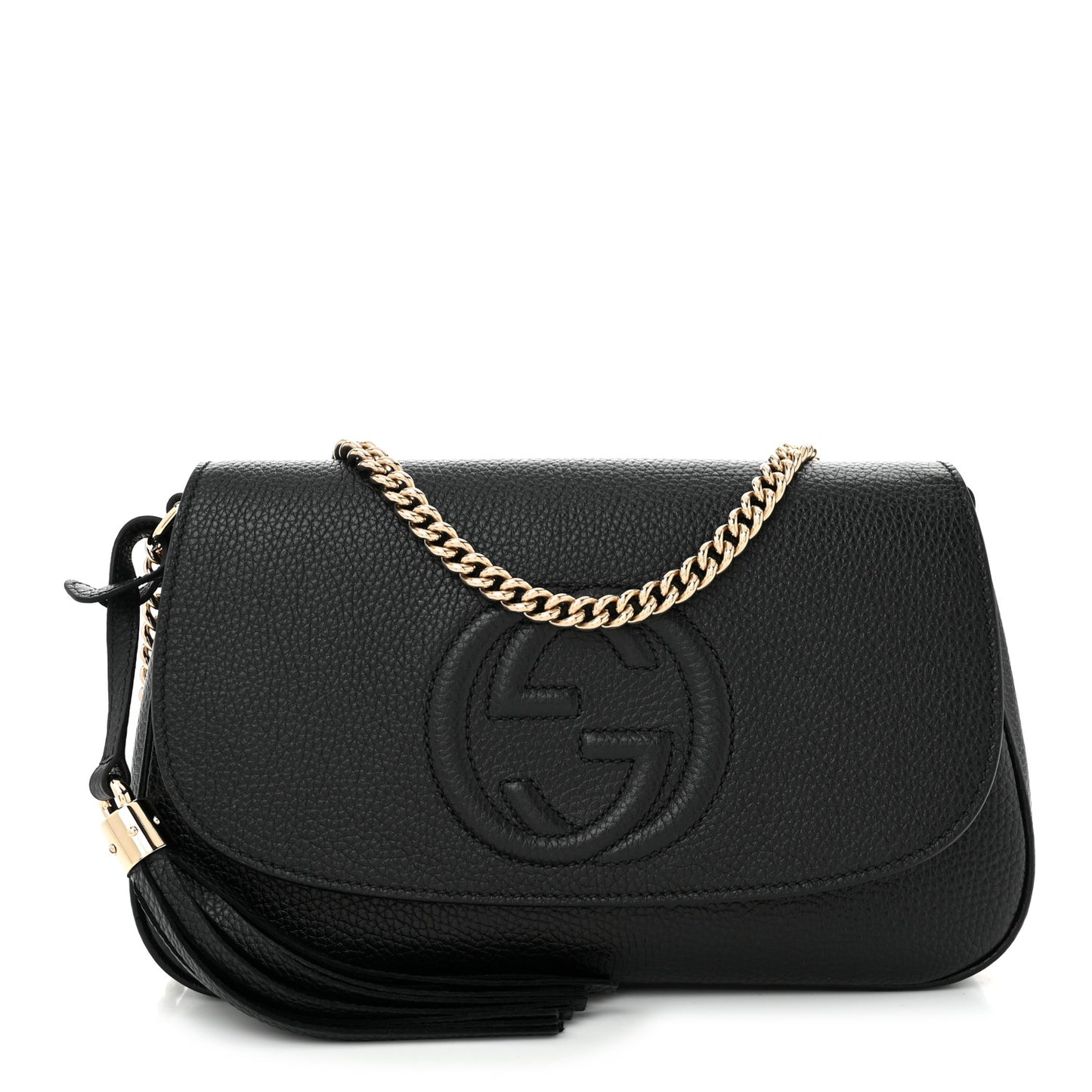 Pebbled Calfskin Medium Soho Flap Crossbody Black