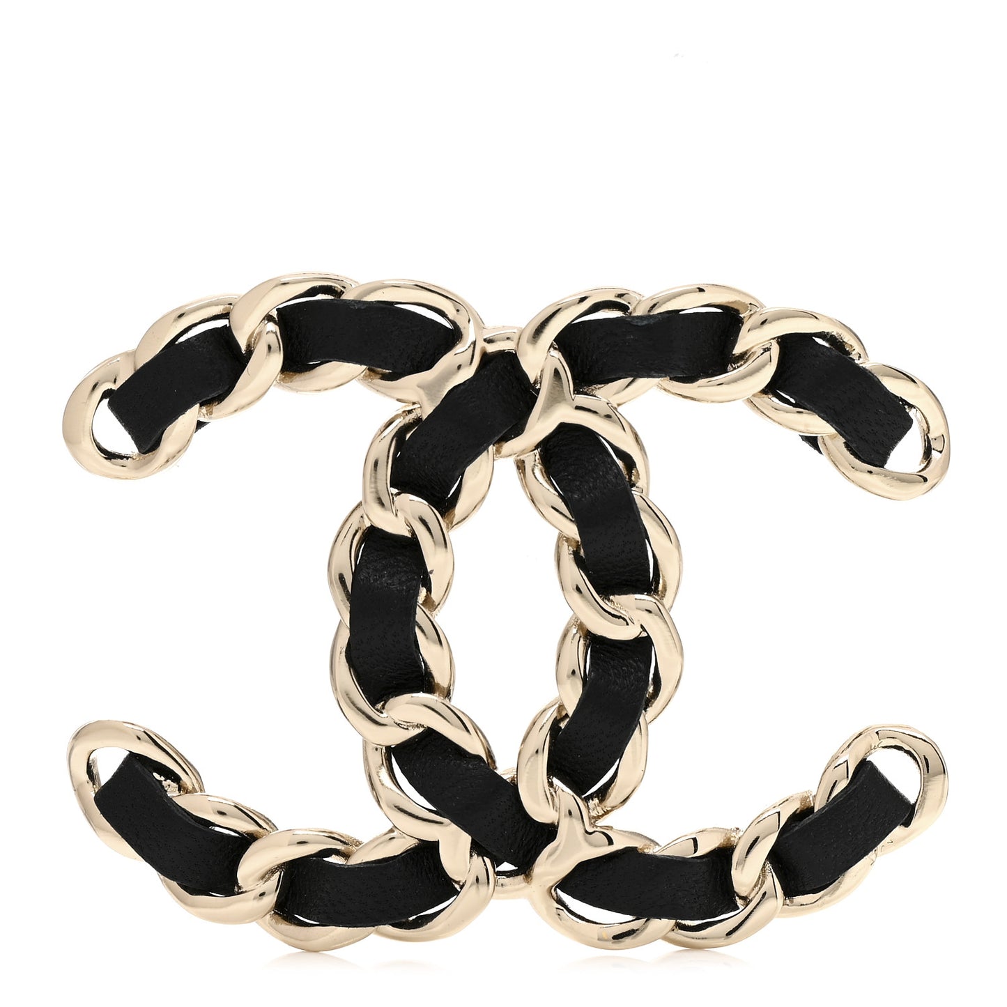 Lambskin Chain CC Brooch Black Gold
