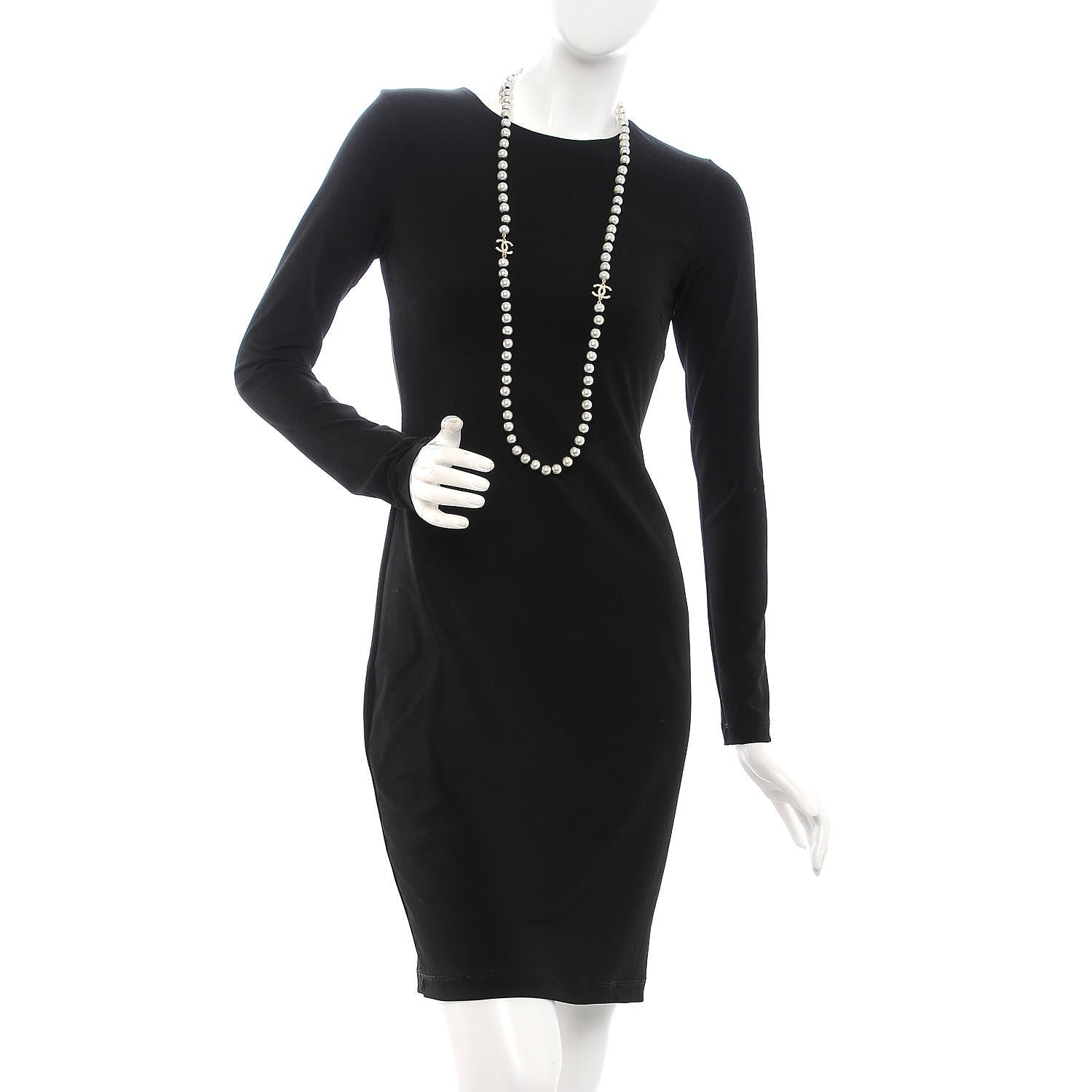 Chanel Pearl CC Long Necklace Gold Pearly White Black 2 of 8
