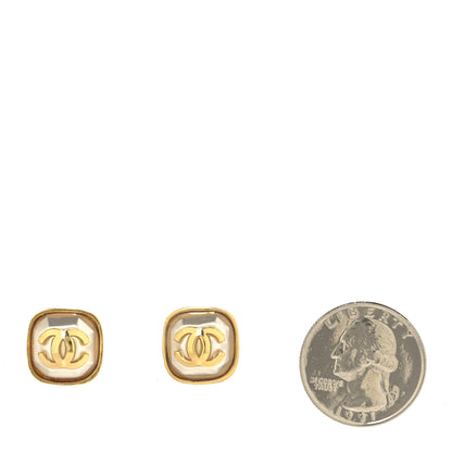 Chanel Metal Resin Pearl CC Square Earrings Gold 2 of 5