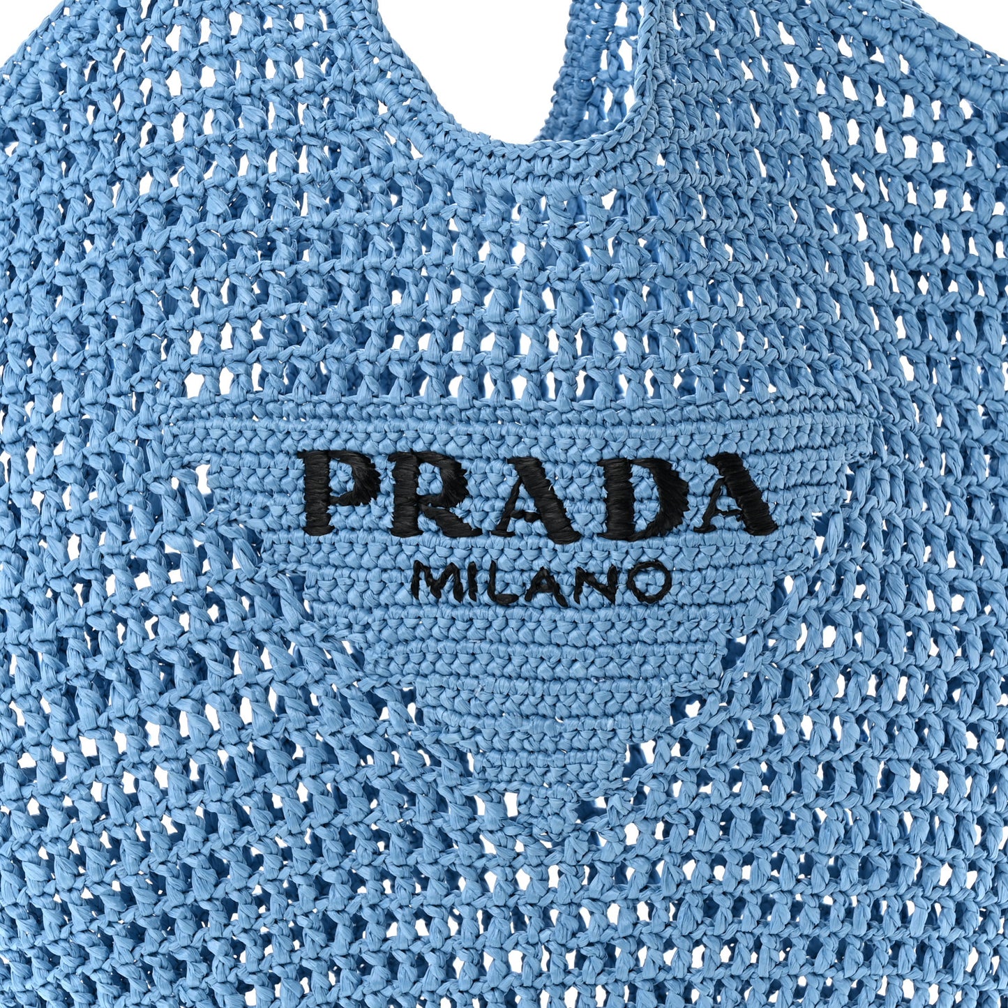 Yarn Raffia Effect Crochet Logo Embroidered Shopping Tote Bag Celeste