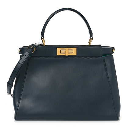 Fendi Vitello Morgan Shiny Nappa Medium Peekaboo Iconic Satchel Lavagna Lago 1 of 9