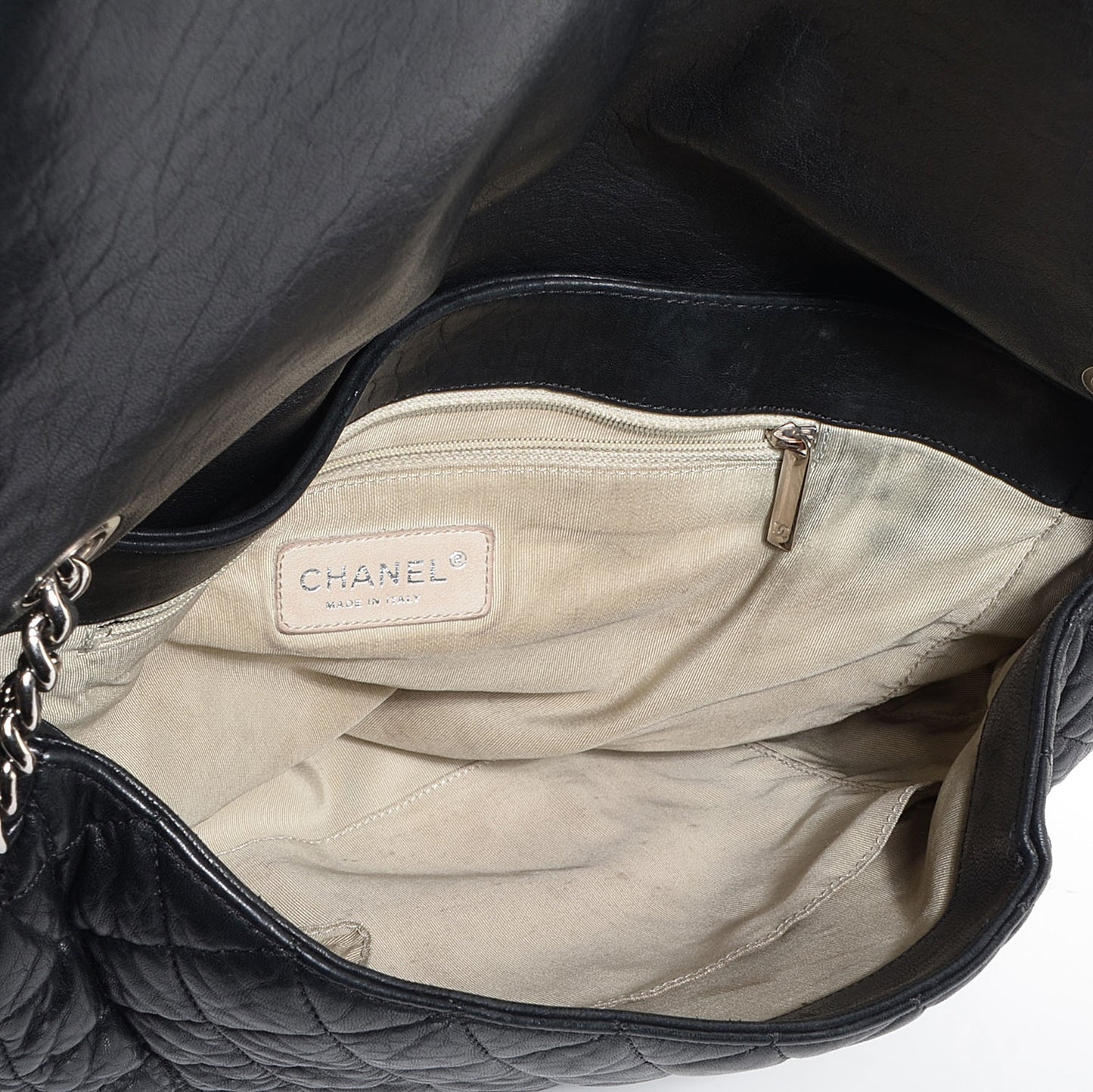 Crumpled Lambskin Chain Around Maxi Flap Bag Black