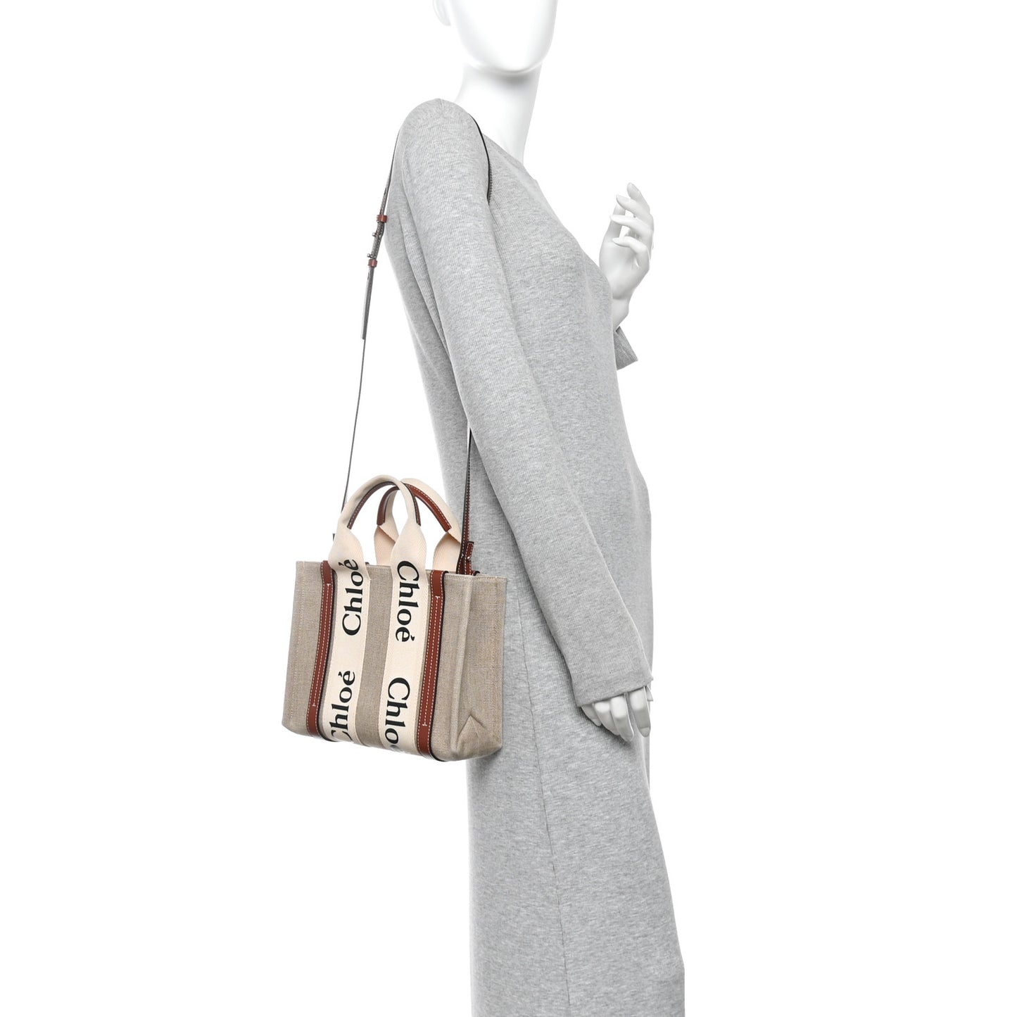 Cotton Calfskin Small Woody Ribbon Tote With Strap White Brown