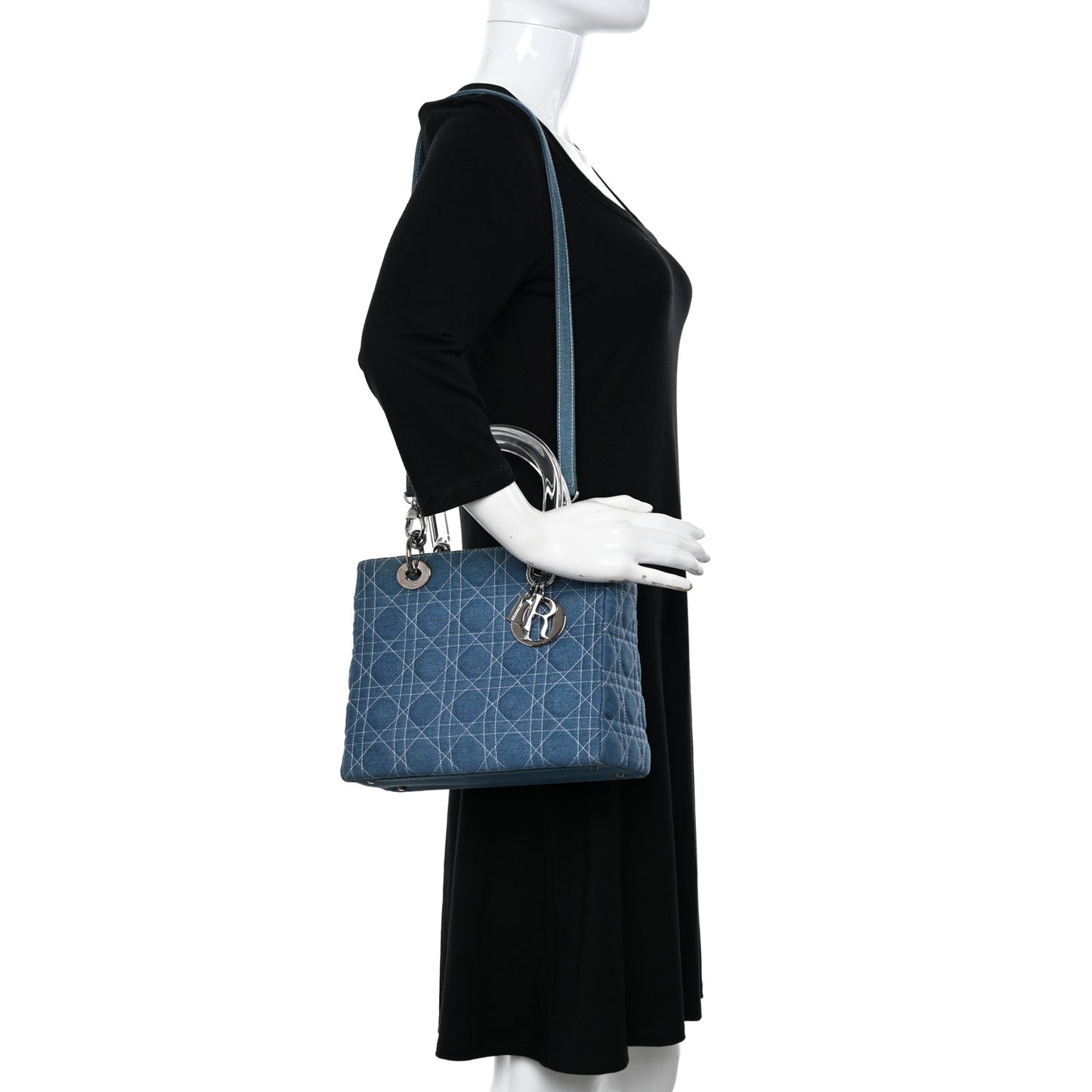 Denim Cannage Medium Lady Dior Light Blue