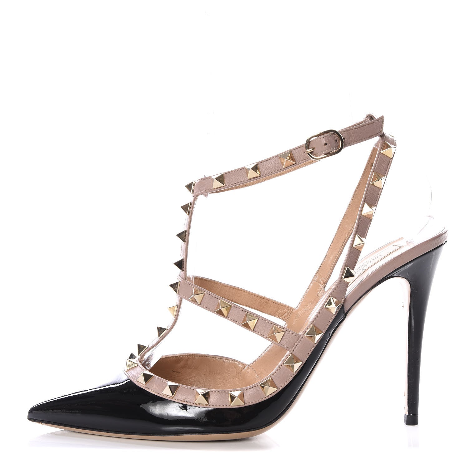 Valentino Garavani Patent Nappa Rockstud Ankle Strap 100mm Pumps 41 Black Poudre 1 of 9