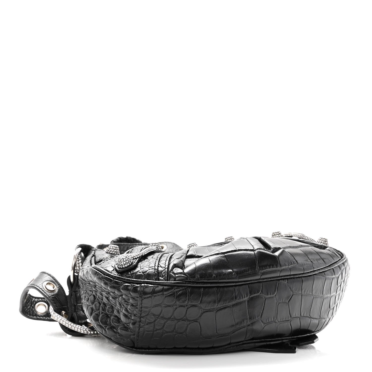 Balenciaga Extra Supple Calfskin Crystal Crocodile Embossed Le Cagole Shoulder Bag XS Black 4 of 9