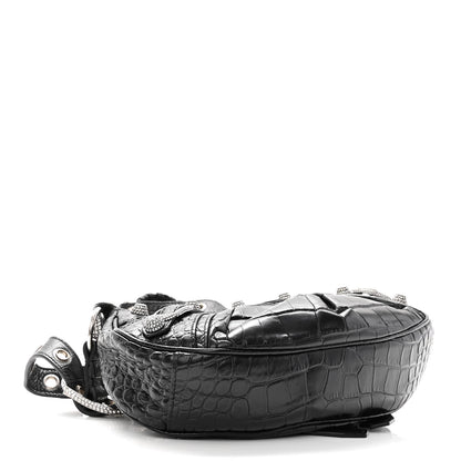Balenciaga Extra Supple Calfskin Crystal Crocodile Embossed Le Cagole Shoulder Bag XS Black 4 of 9