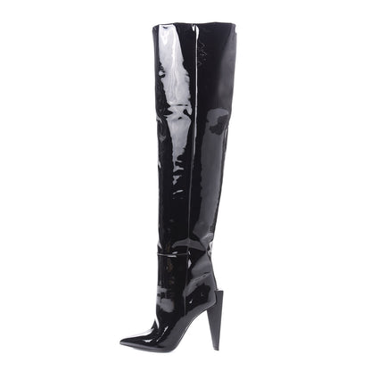Saint Laurent Patent Over The Knee Boots 38 Black 1 of 7
