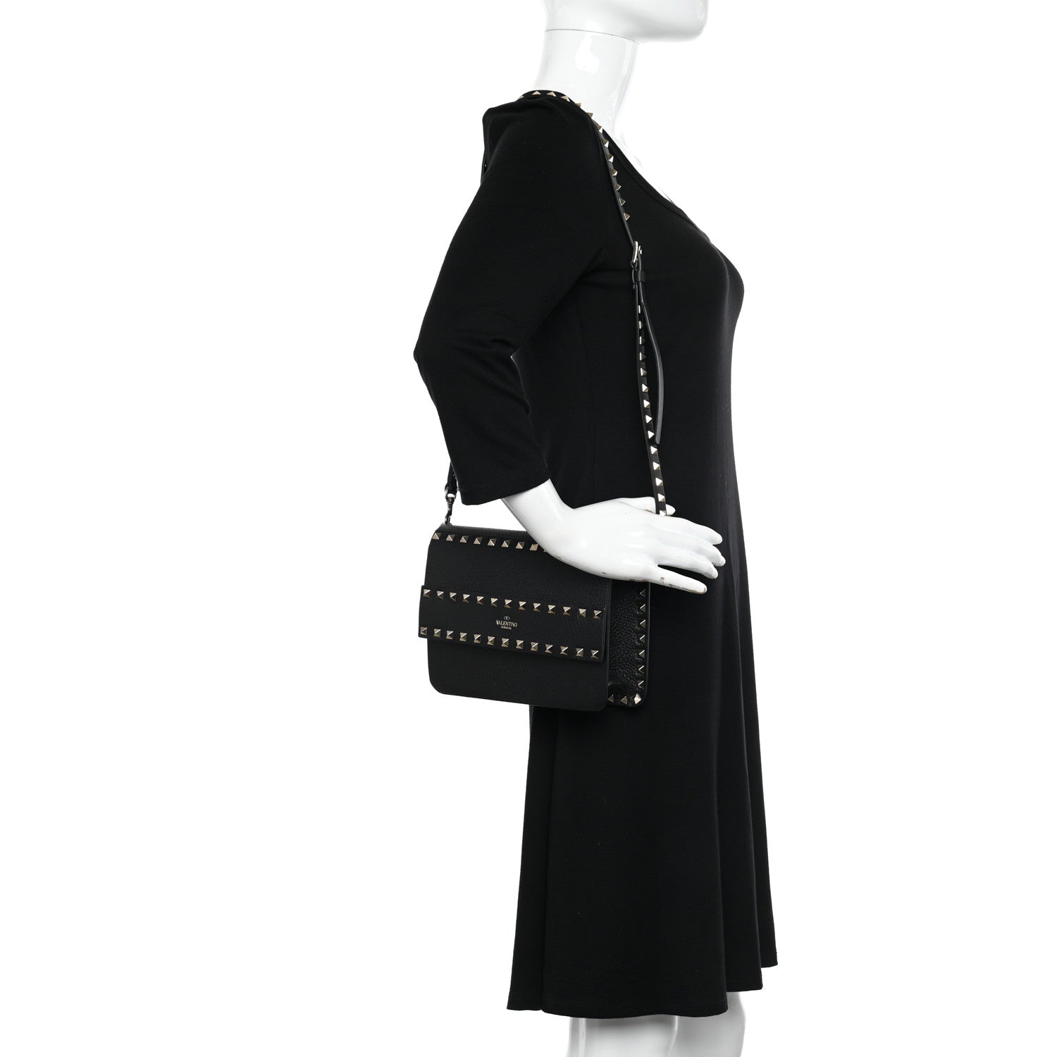 Valentino Garavani Pebbled Calfskin Rockstud Side Slip Crossbody Black 2 of 9