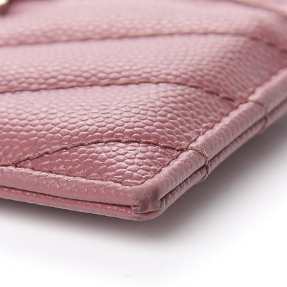 Saint Laurent Grain De Poudre Matelasse Chevron Monogram Credit Card Case Mystic Rose 11 of 12