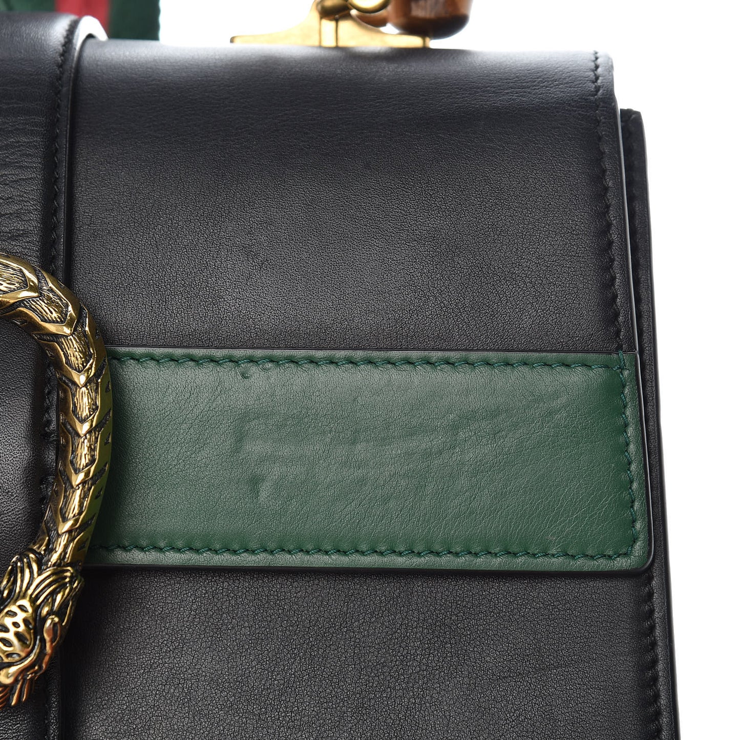 Moon Calfskin Web Medium Dionysus Bamboo Top Handle Bag Black Bright Evergreen Hibiscus Red