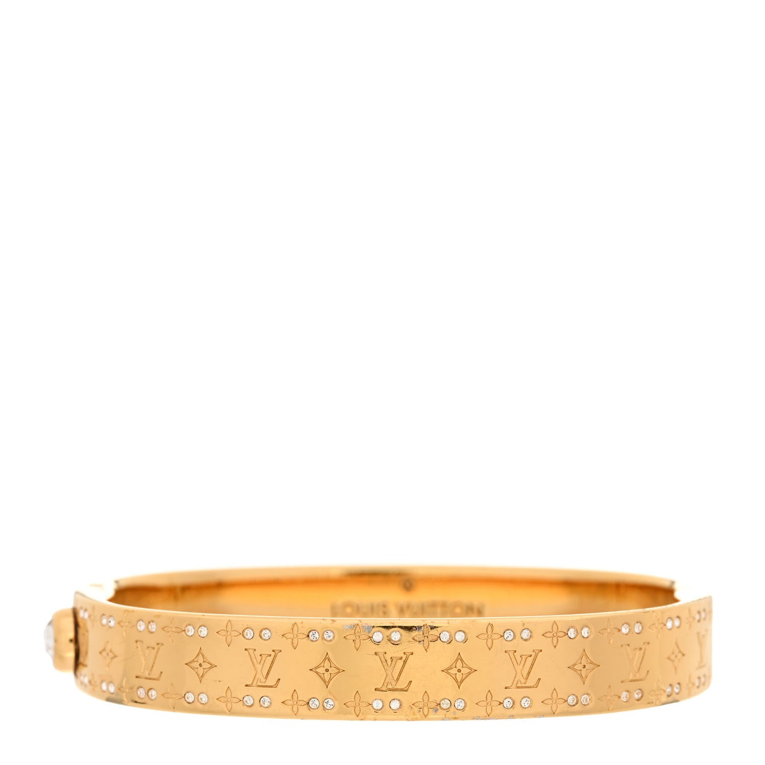Louis Vuitton Brass Crystal Monogram Nanogram Strass Cuff S Gold 1 of 9