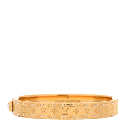 Louis Vuitton Brass Crystal Monogram Nanogram Strass Cuff S Gold 1 of 9