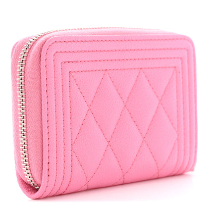Chanel Caviar Quilted Boy Zip Around Coin Purse Wallet Pink 3 of 7