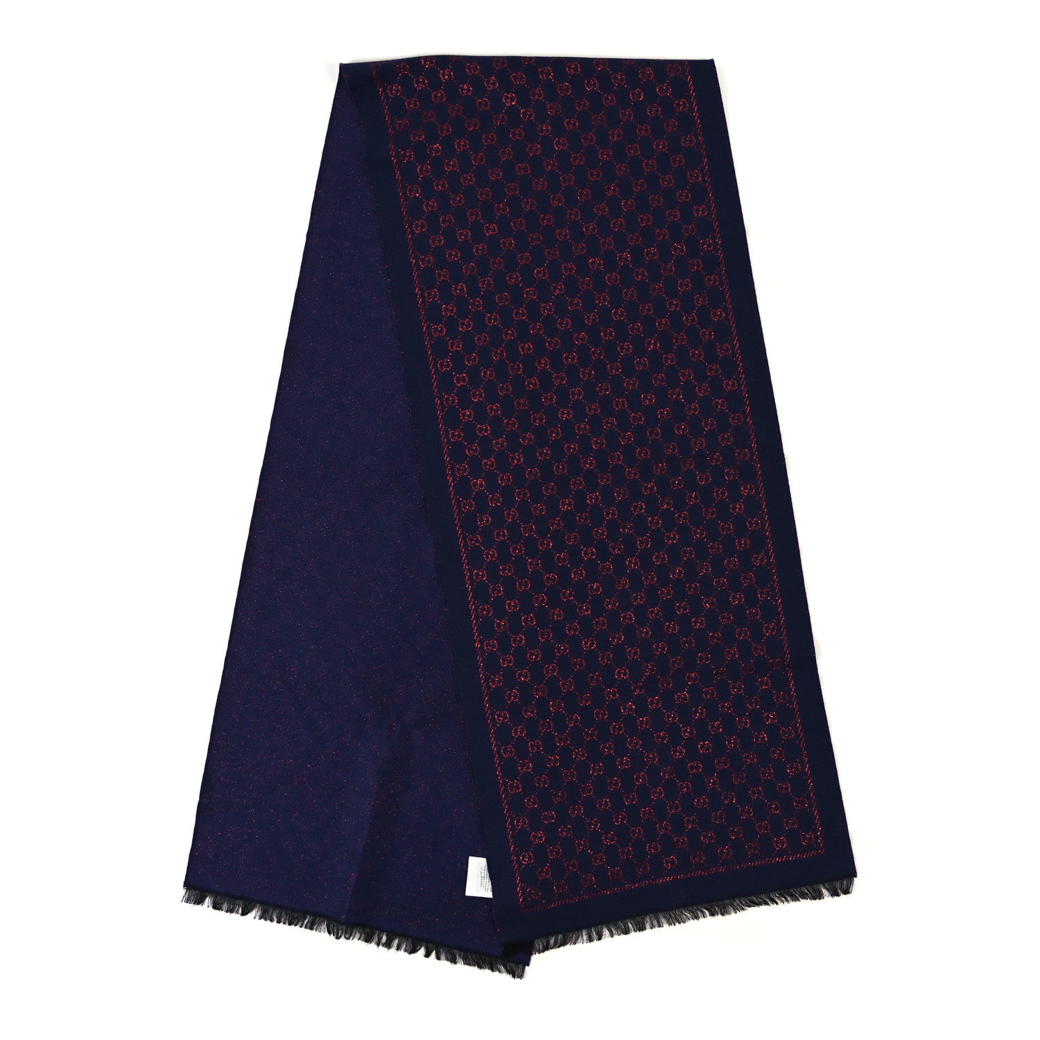 Gucci Wool Silk Jacquard GG Monogram Stenix Scarf Navy Red 1743854