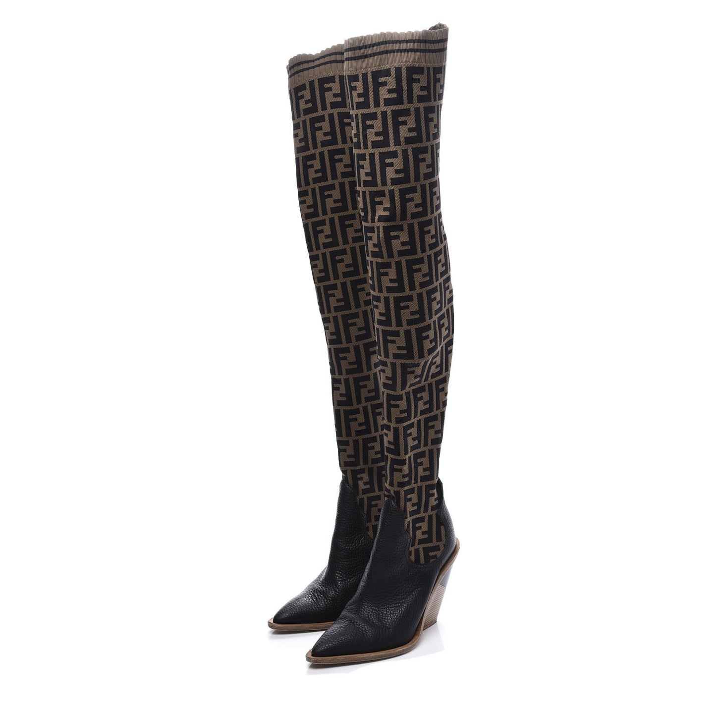 Stretch Fabric FF Cutwalk Thigh High Sock Boots 37 Tobacco Black