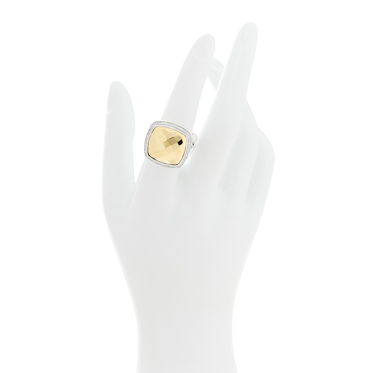 David Yurman Sterling Silver 18K Yellow Gold Diamond 17mm Albion Ring 54 6.75 2 of 5