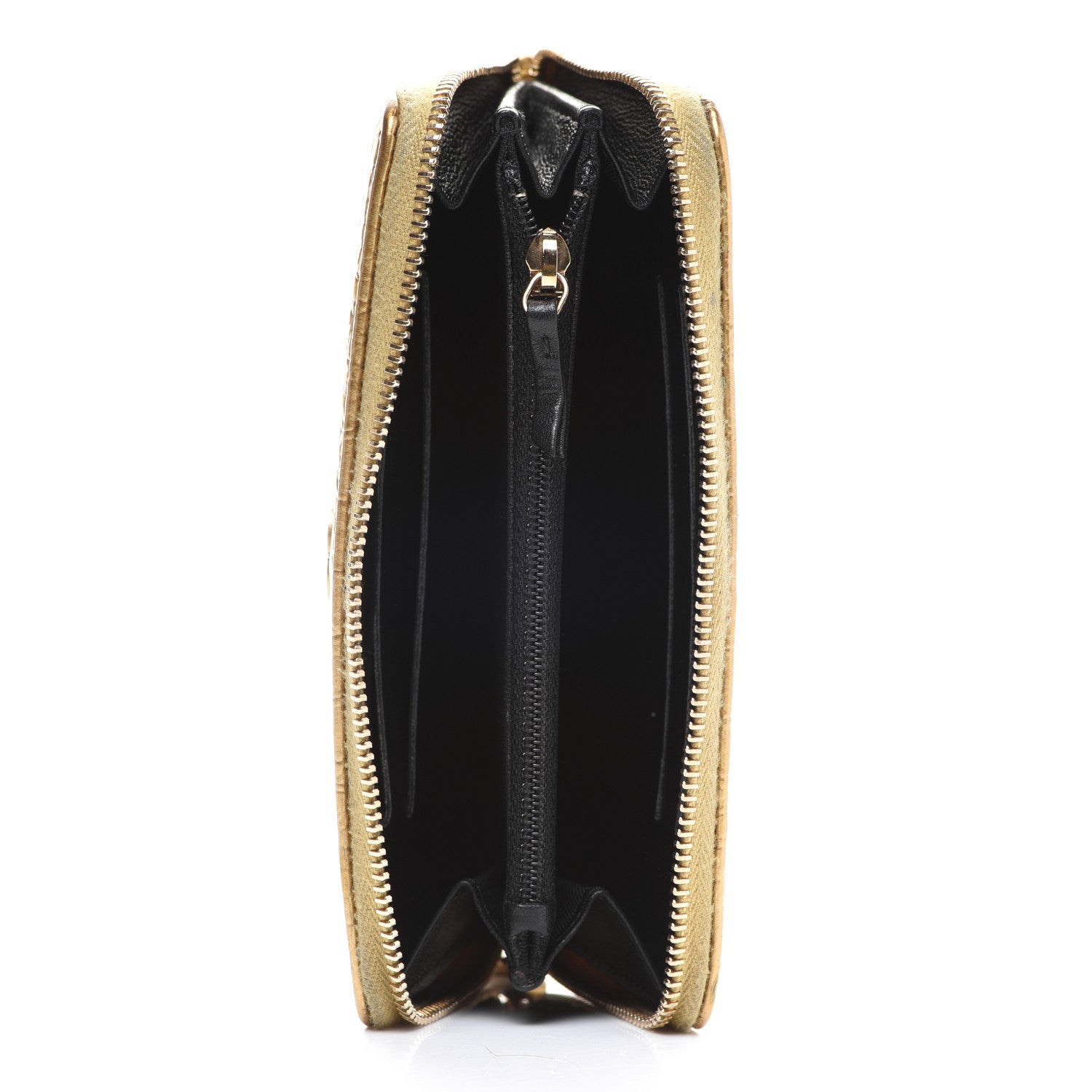 Chanel Metallic Calfskin Crocodile Embossed Small Zip Wallet Gold 5 of 14