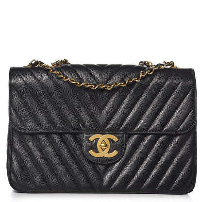 Chanel Caviar Chevron Quilted Maxi Single Flap Black 1 of 10