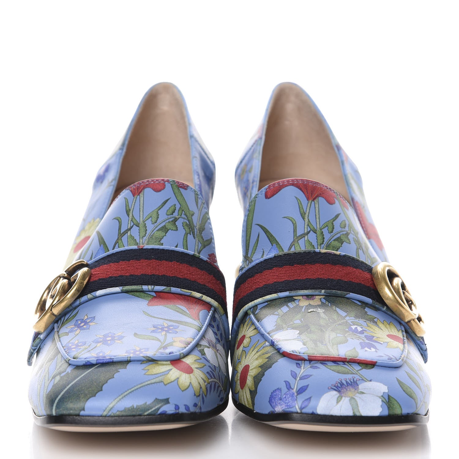 Gucci Apollo Calfskin Web Pearl New Flora Peyton 75mm Loafer Pumps 41 Azure 2 of 11