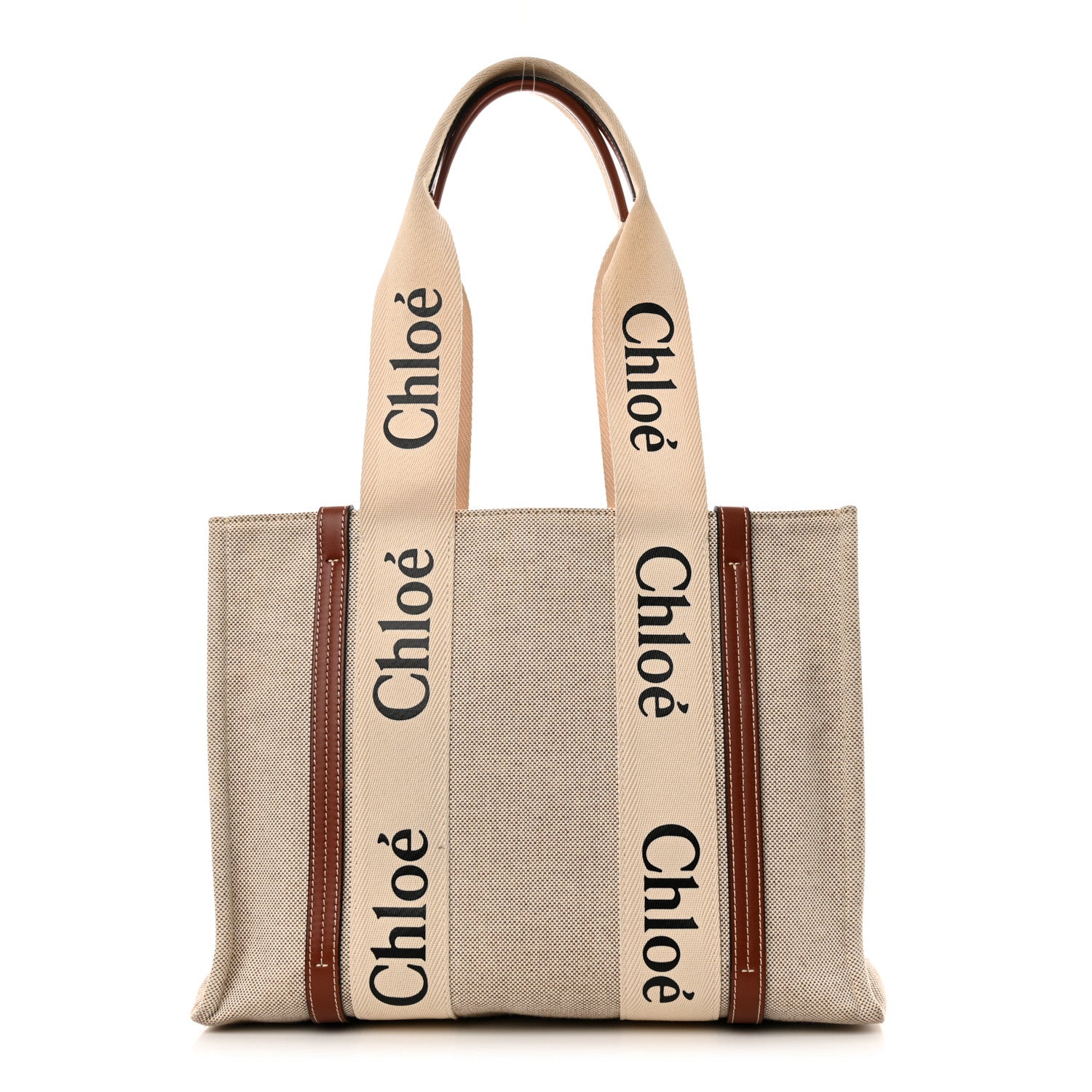 Chloe Cotton Calfskin Medium Woody Ribbon Tote White Brown 1 of 11