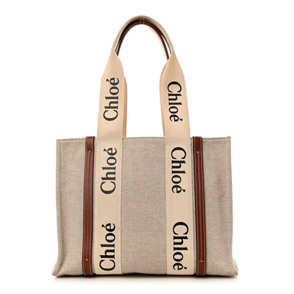 Chloe Cotton Calfskin Medium Woody Ribbon Tote White Brown 1 of 11