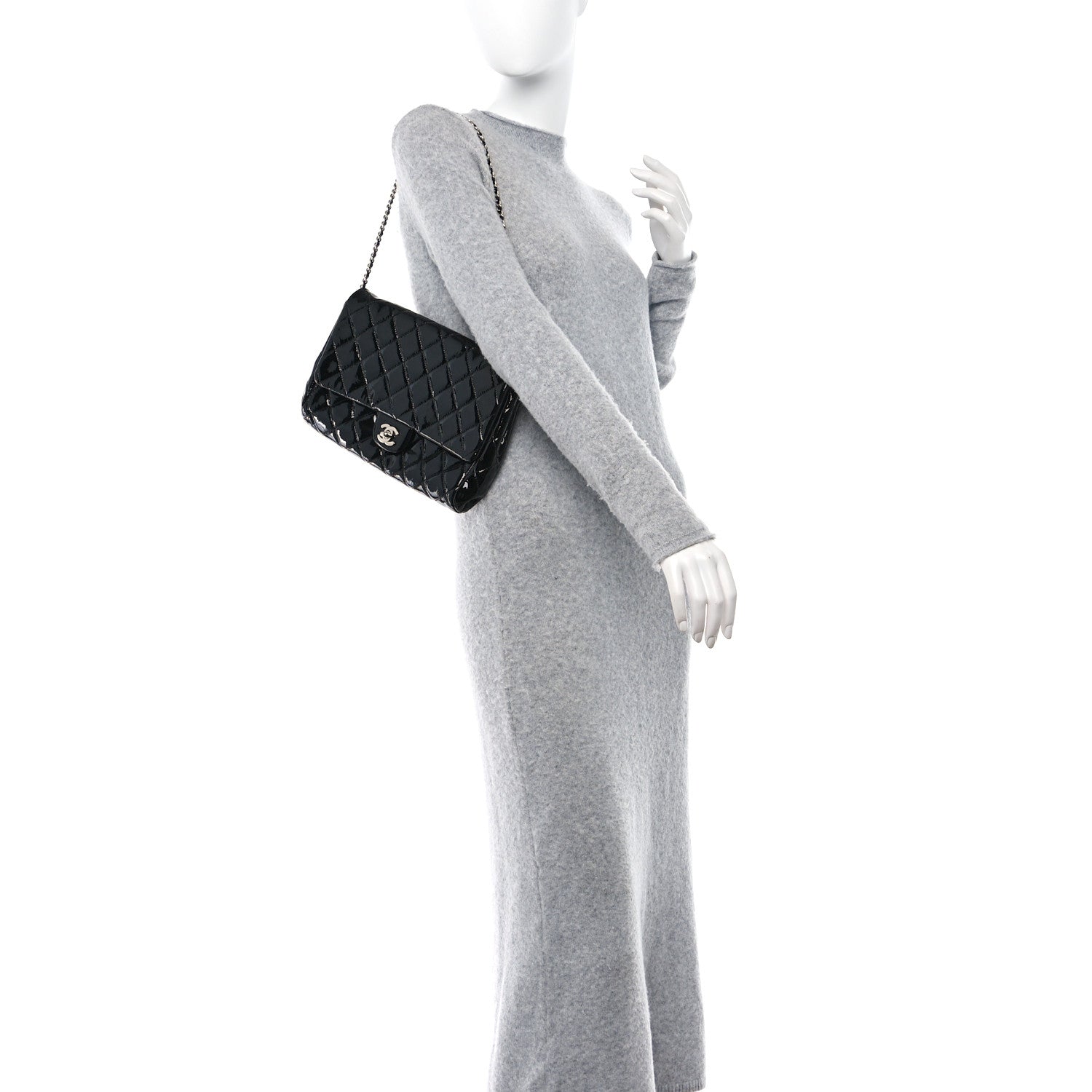 Chanel Patent Quilted Clutch with Chain Flap Black 2 of 13