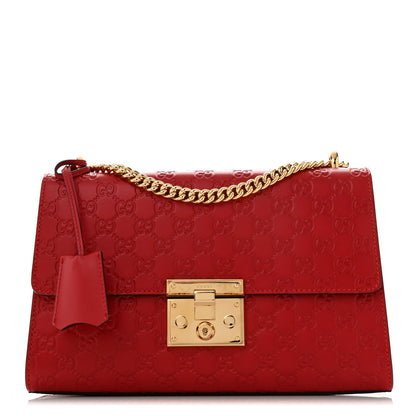 Gucci Guccissima Medium Padlock Shoulder Bag Hibiscus Red 1 of 12