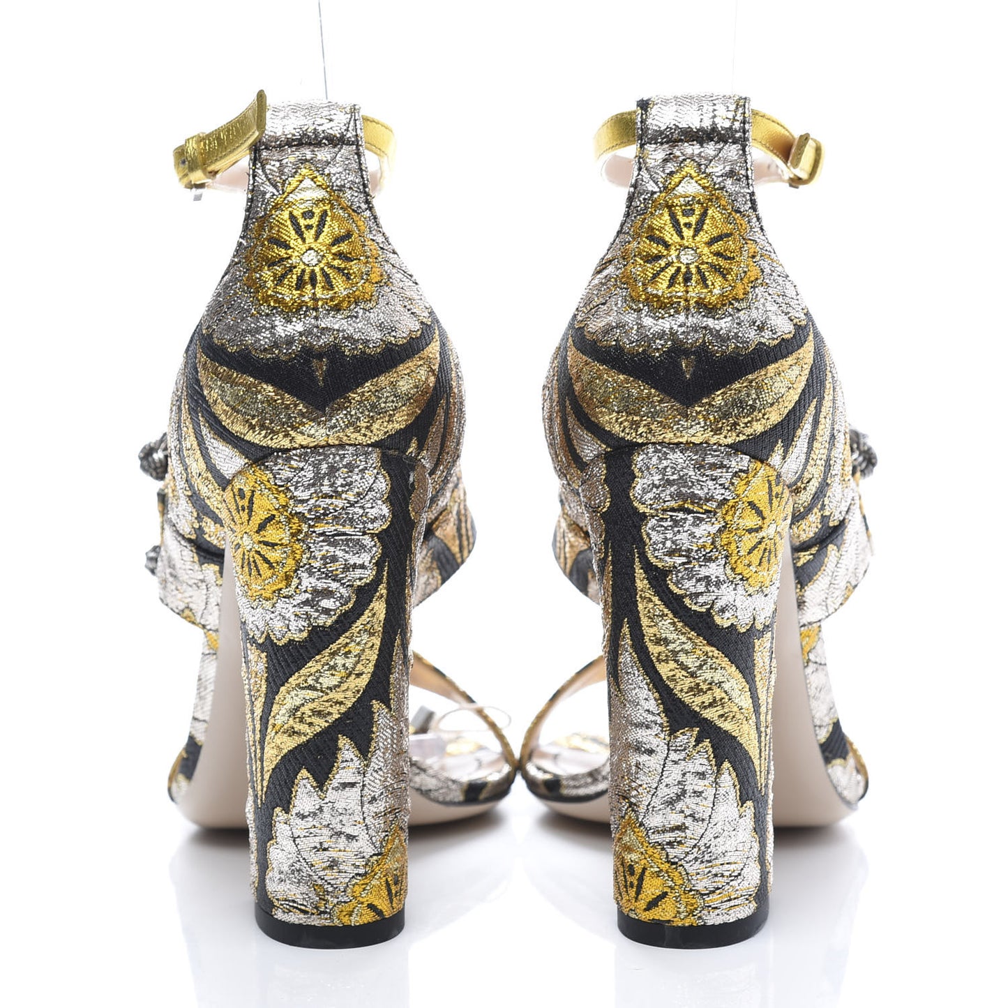Brocade Floral Dionysus T-Strap High Heel Sandals 36 Oro