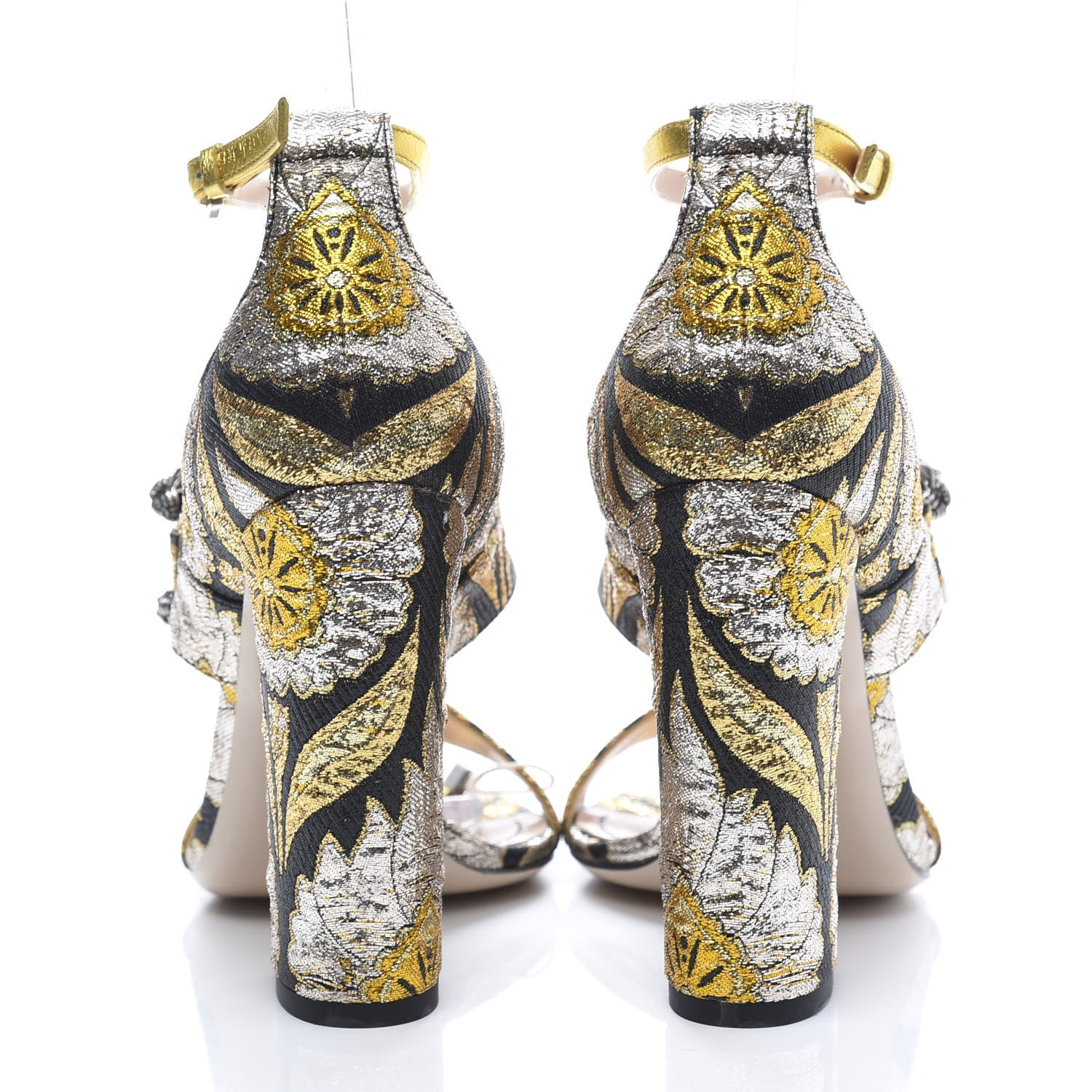 Gucci Brocade Floral Dionysus T-Strap High Heel Sandals 36 Oro 5 of 9