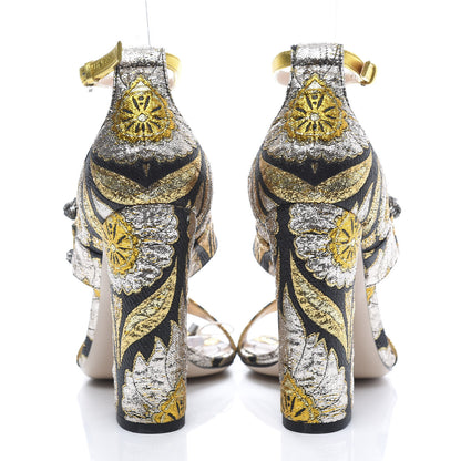 Gucci Brocade Floral Dionysus T-Strap High Heel Sandals 36 Oro 5 of 9