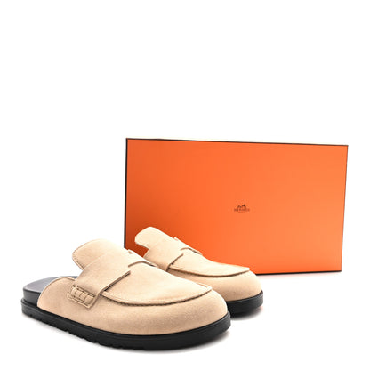Hermes Suede Calfskin Womens Go Mules 38 Beige Argile 9 of 9