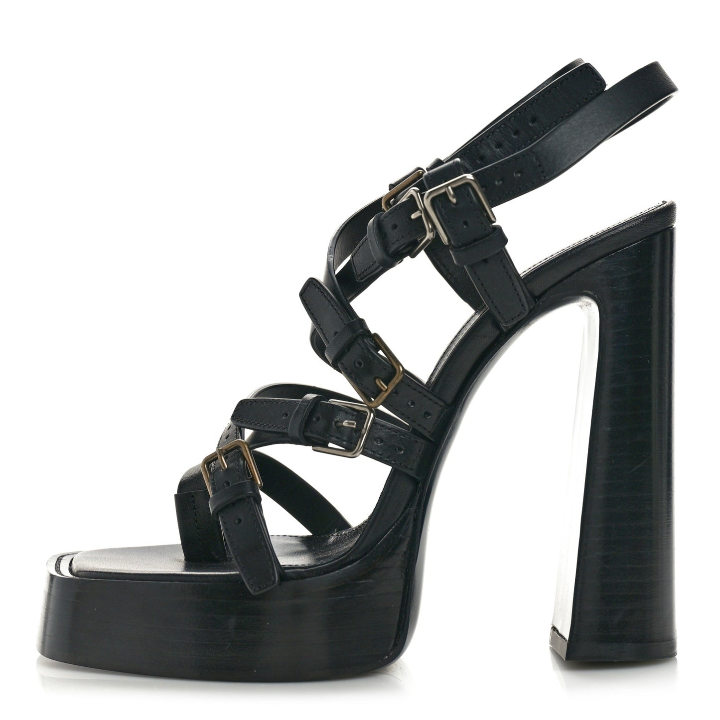 Calfskin Platz Platform Sandals 38.5 Black