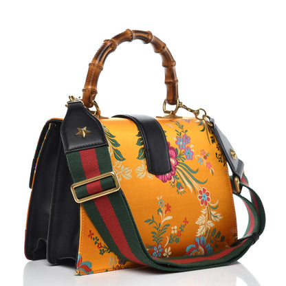 Gucci Satin Calfskin Bamboo Web Tokyo Print Medium Dionysus Top Handle Bag Giallo Multicolor Blue Agata Hibiscus Red 3 of 12