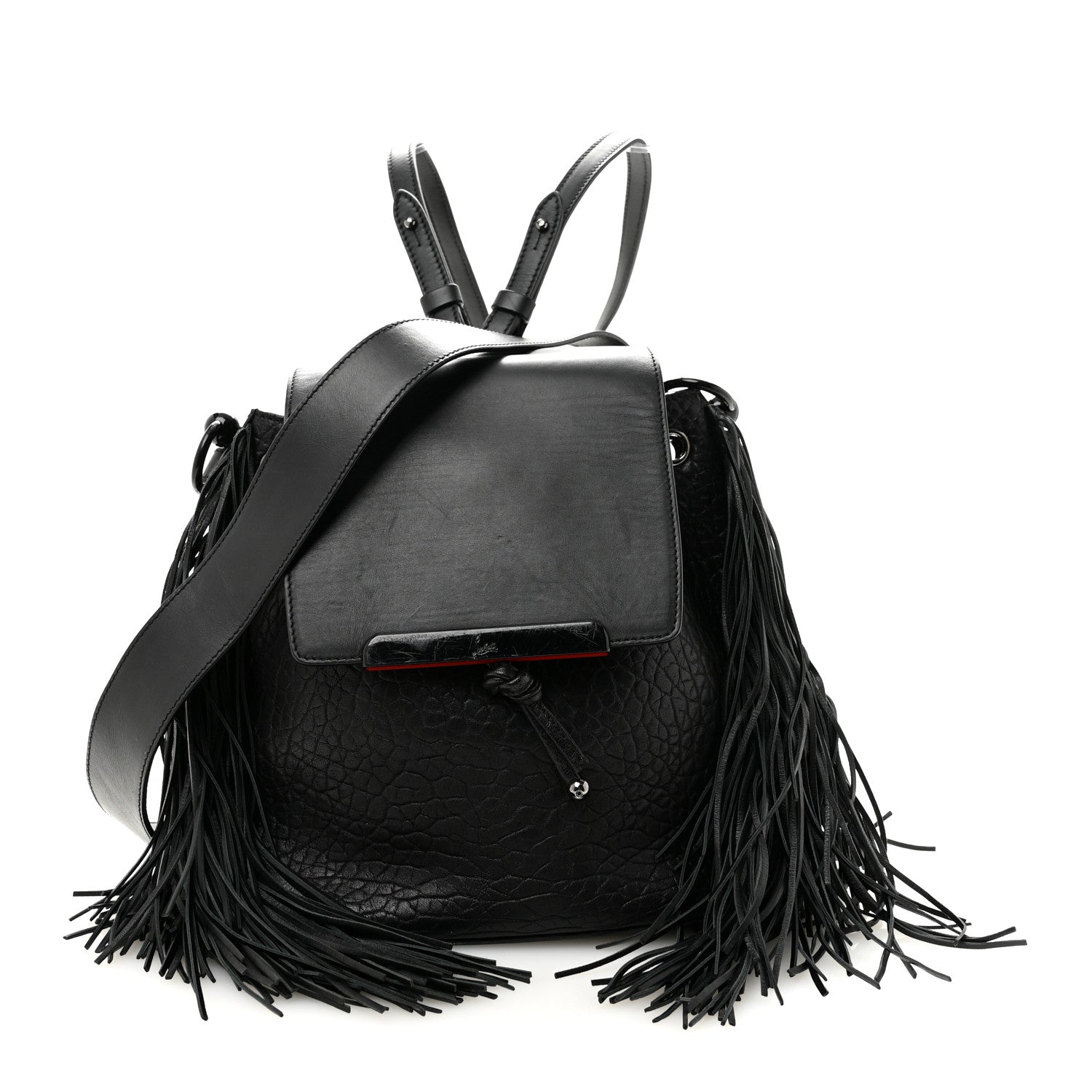 Christian Louboutin Pebbled Calfskin Fringe Lucky L Convertible Backpack Black 1 of 15