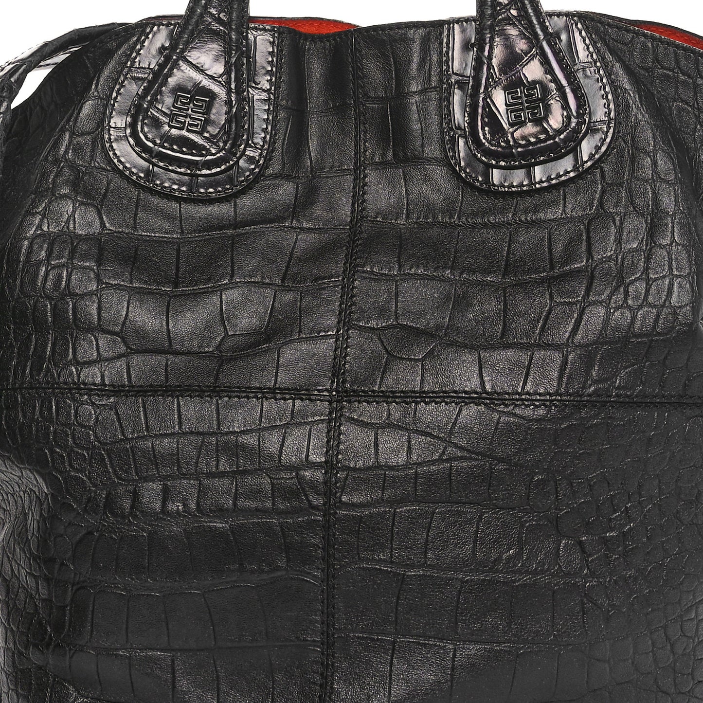 Calfskin Crocodile Embossed Nightingale North South Tote Black