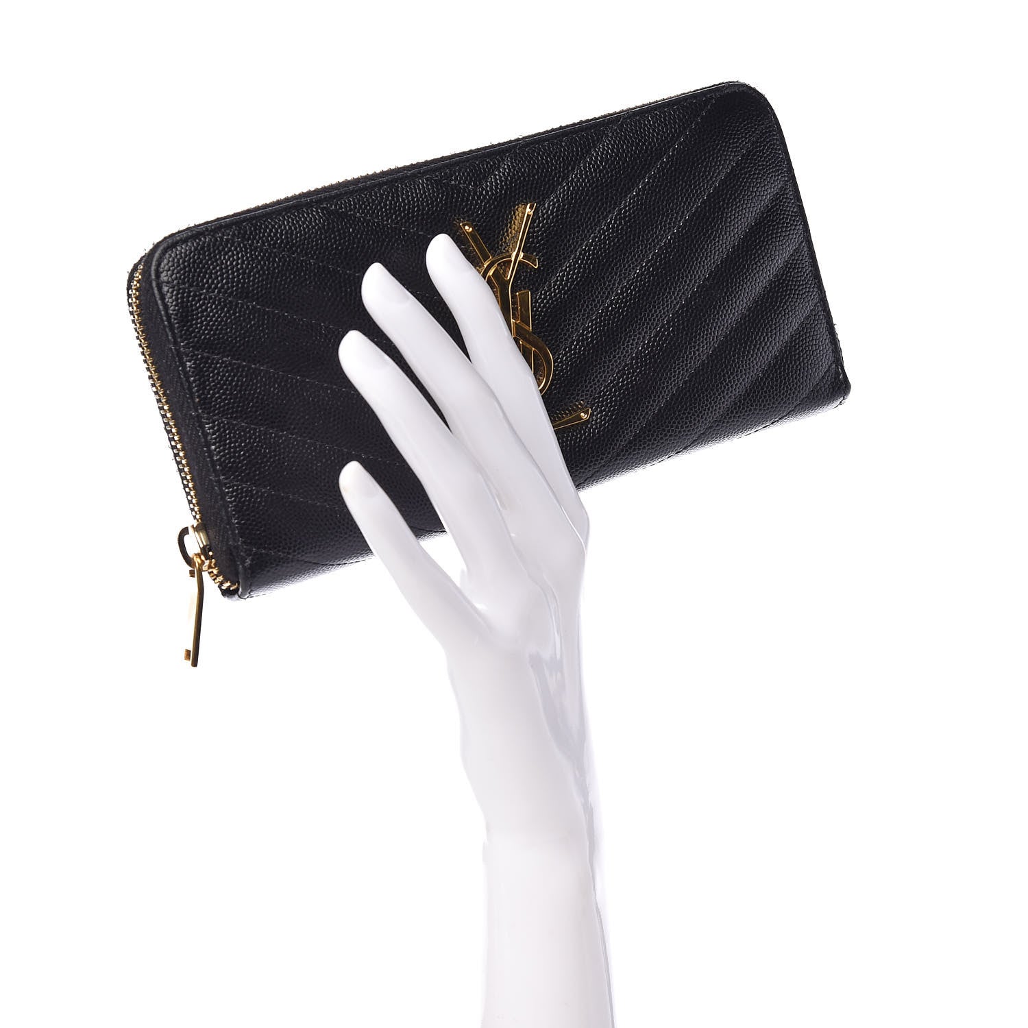 Saint Laurent Grain De Poudre Matelasse Chevron Monogram Zip Around Wallet Black 2 of 11