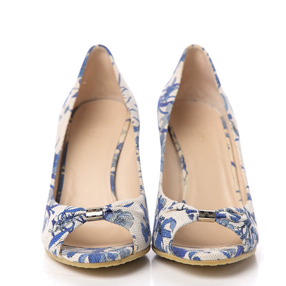 Gucci Canvas Cork Flora Peep Toe Wedge 7 Indigo 2 of 9