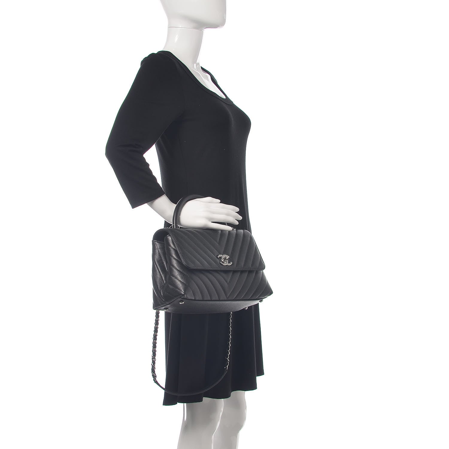 Chanel Caviar Chevron Quilted Small Coco Handle Flap Black 2 of 11