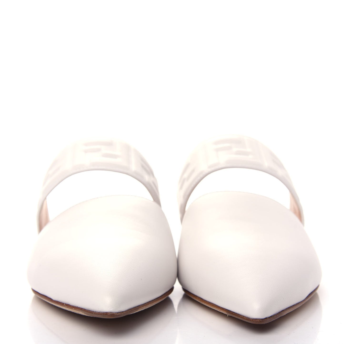 Vitello FF Embossed Buckle Flat Mules 38.5 Snow