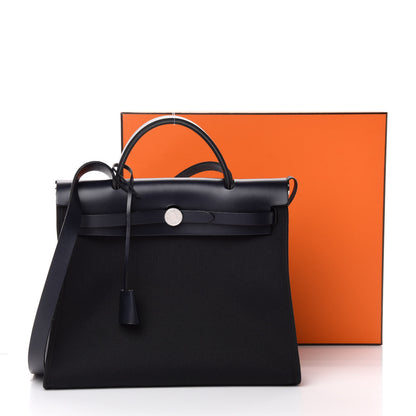 Hermes Military Toile Vache Hunter Herbag Zip PM 31 Black Bleu Indigo 10 of 10