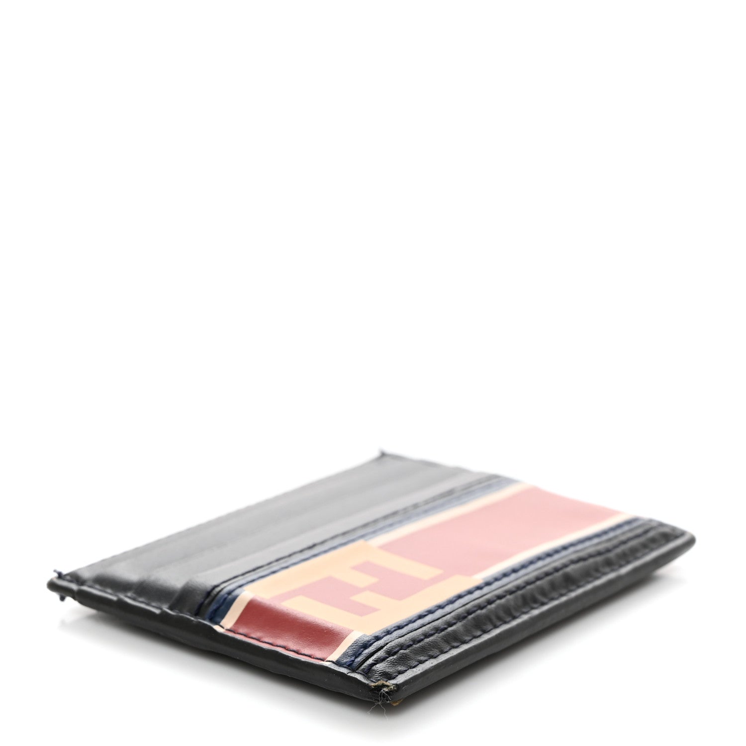 Fendi Vitello Stripe FF Card Holder Navy Multicolor 4 of 12