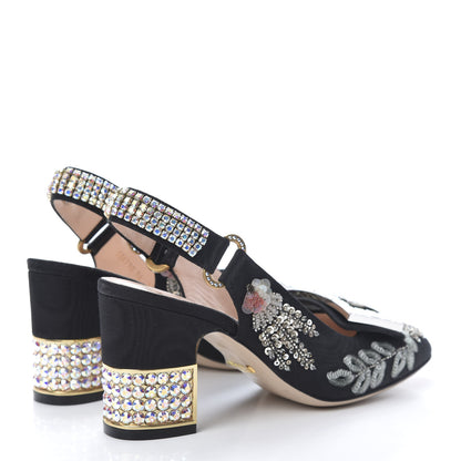 Gucci Moire Fabric Eyes Crystal Square G Madelyn Slingbacks 36 Black 4 of 10