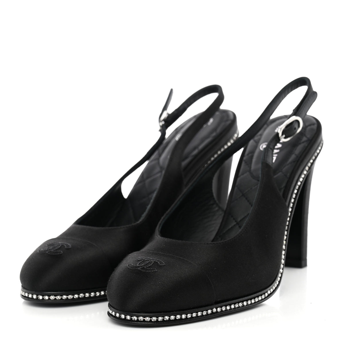 Chanel Silk Crystal Embellished Cap Toe CC Slingback Pumps 36.5 Black 2 of 10