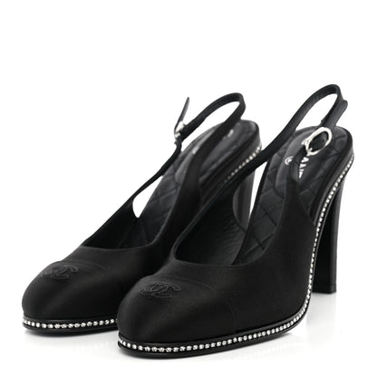 Chanel Silk Crystal Embellished Cap Toe CC Slingback Pumps 36.5 Black 2 of 10